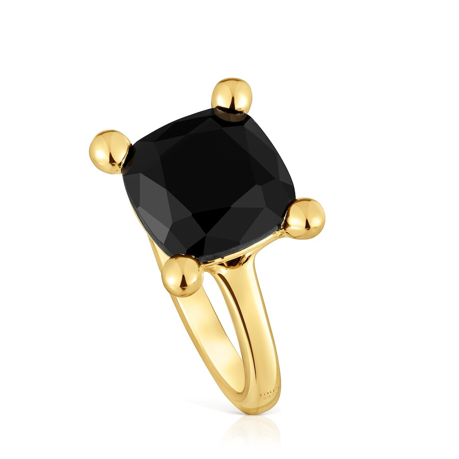 ring aus silber und onyx mit mittlerer 18-karat-goldplattierung farbe schwarz