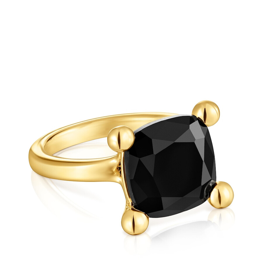 ring aus silber und onyx mit mittlerer 18-karat-goldplattierung farbe schwarz