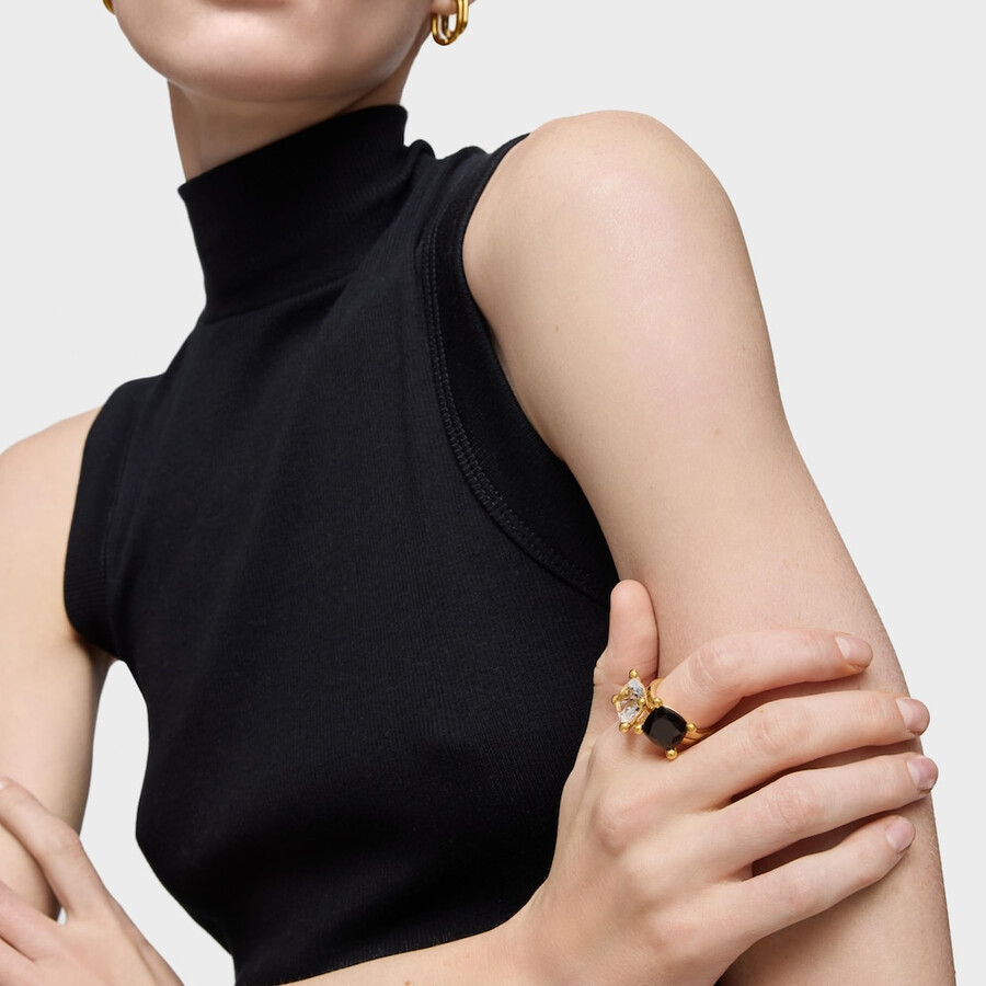 ring aus silber und onyx mit mittlerer 18-karat-goldplattierung farbe schwarz
