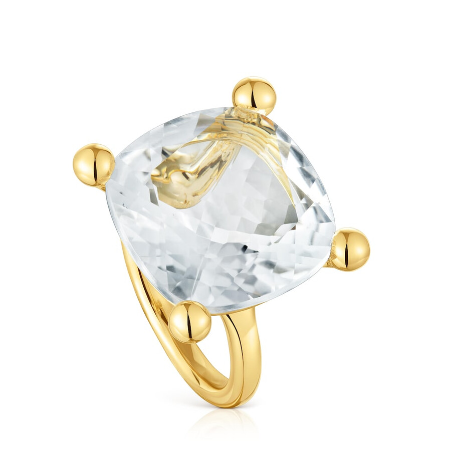 großer ring aus 18-karätigem gold über silber und bergkristall farbe weiß