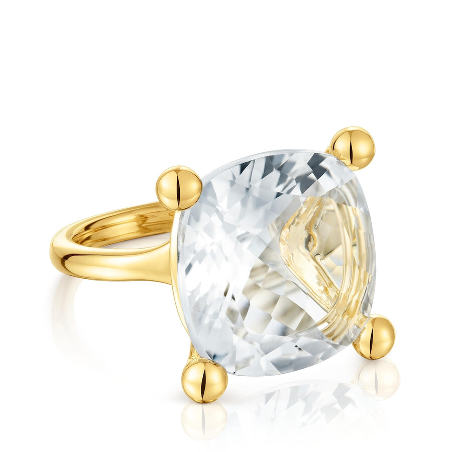großer ring aus 18-karätigem gold über silber und bergkristall farbe weiß