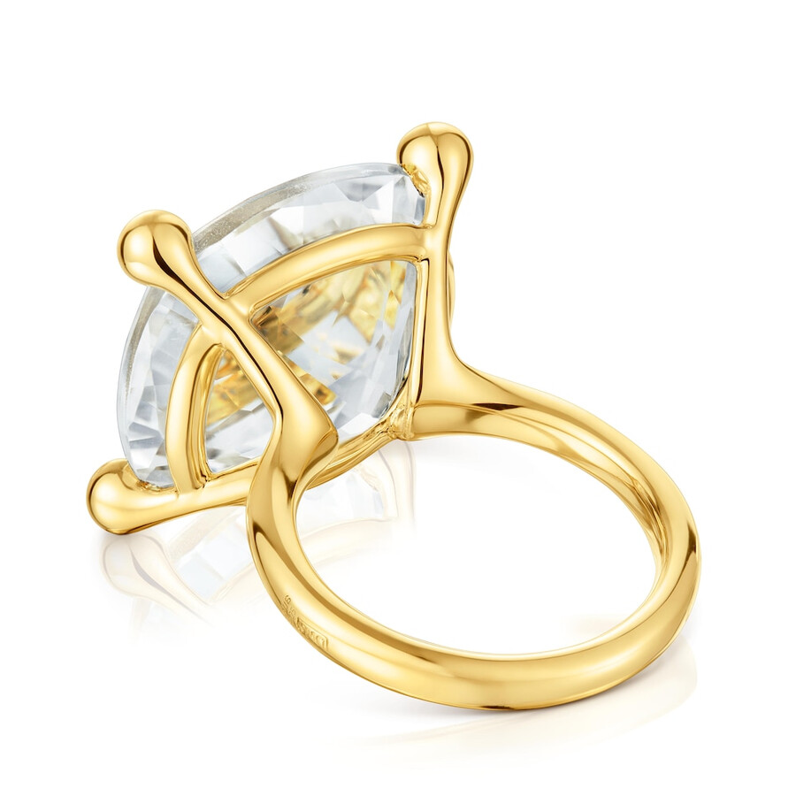 großer ring aus 18-karätigem gold über silber und bergkristall farbe weiß