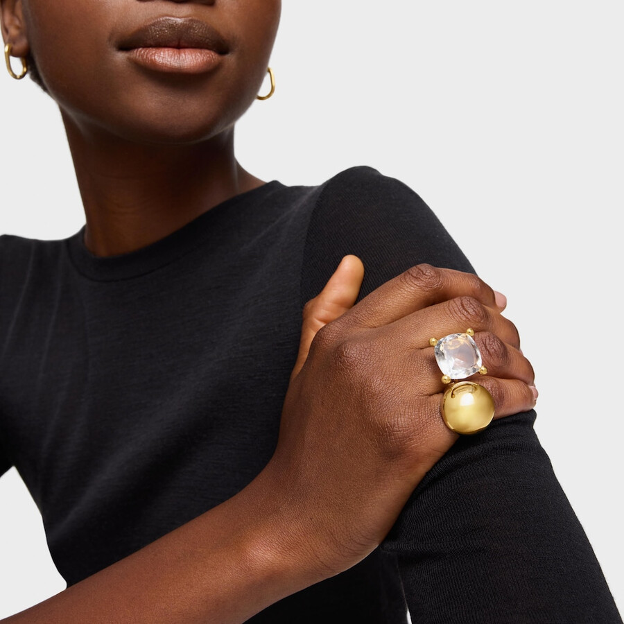großer ring aus 18-karätigem gold über silber und bergkristall farbe weiß