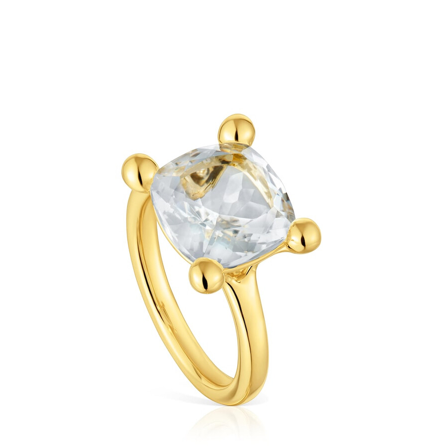 ring aus silber und bergkristall mit mittlerer 18-karat-goldplattierung farbe weiß