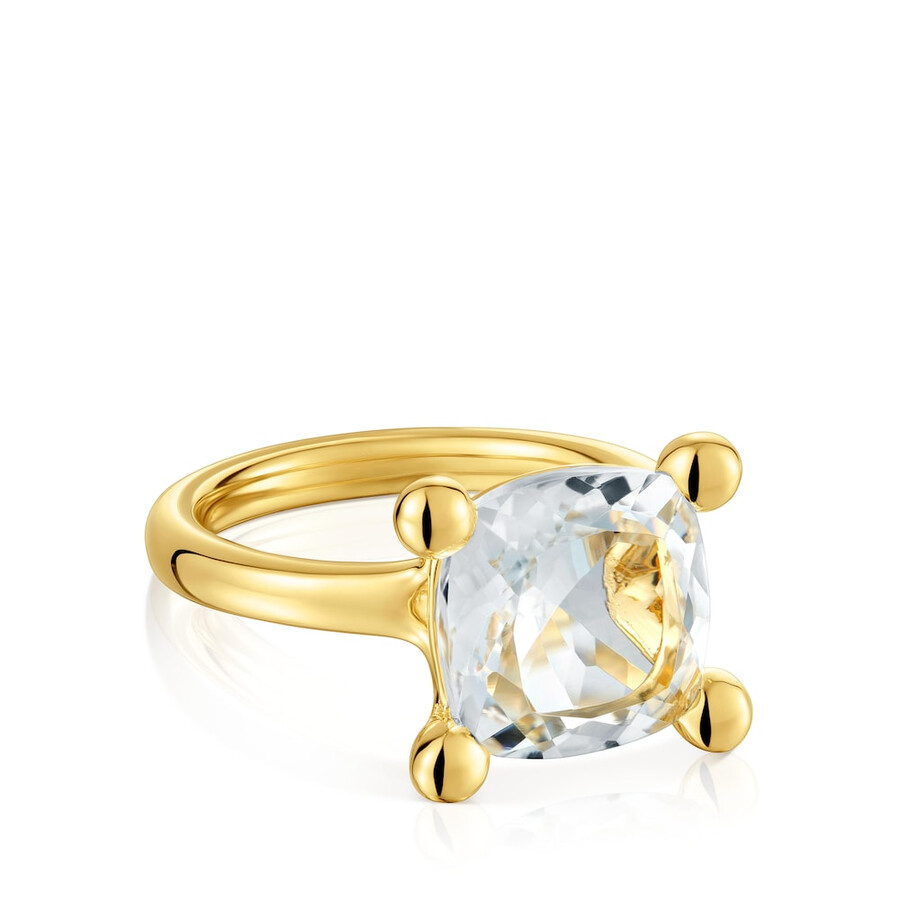 ring aus silber und bergkristall mit mittlerer 18-karat-goldplattierung farbe weiß