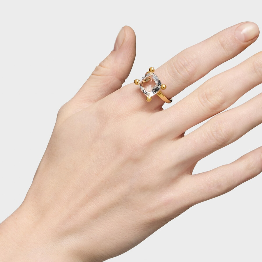 ring aus silber und bergkristall mit mittlerer 18-karat-goldplattierung farbe weiß
