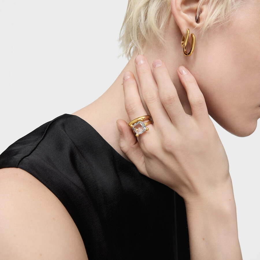 ring aus silber und bergkristall mit mittlerer 18-karat-goldplattierung farbe weiß