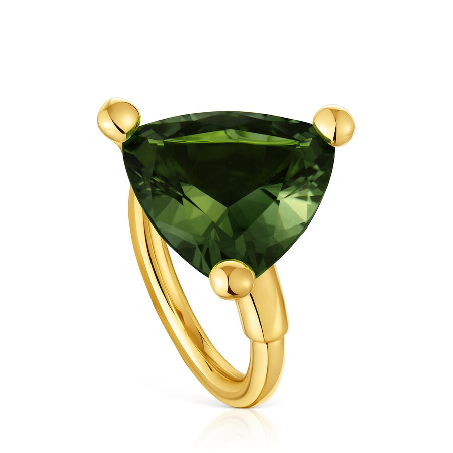 großer ring aus 18-karätigem gold über silber und im labor gezüchtetem grünem spinell tous-farbe lgg.
