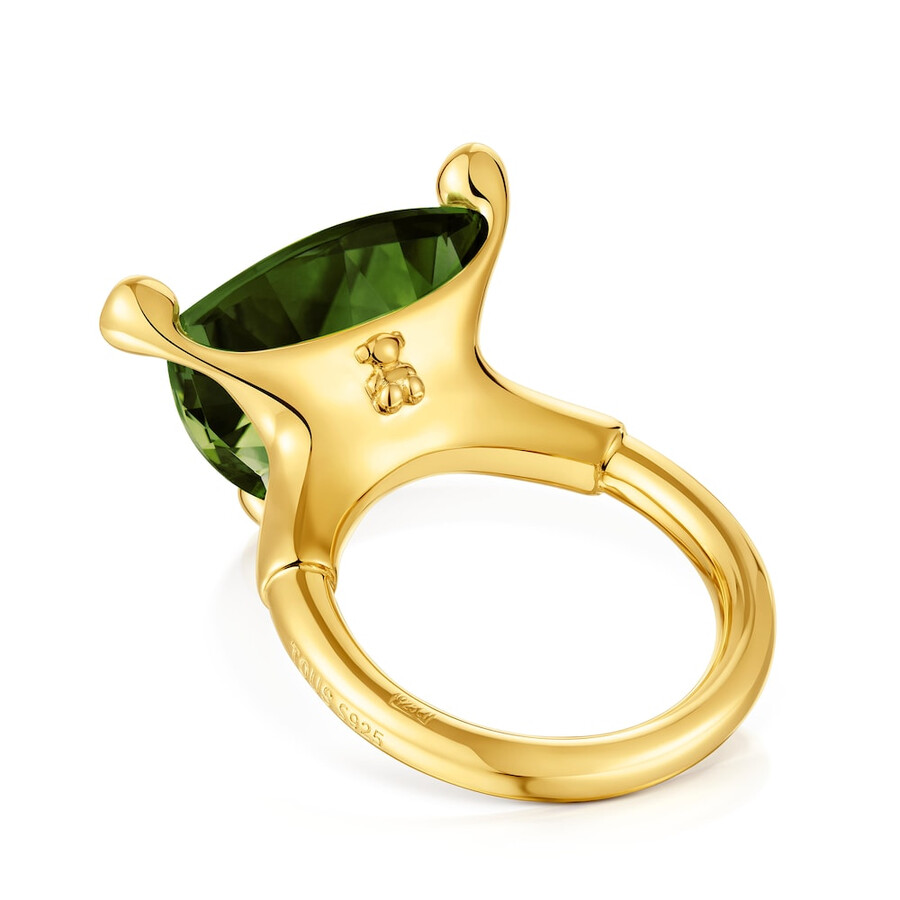 großer ring aus 18-karätigem gold über silber und im labor gezüchtetem grünem spinell tous-farbe lgg.