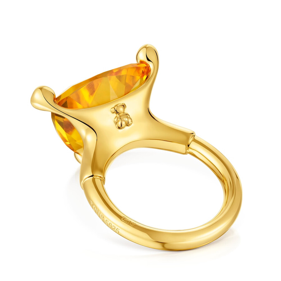 großer ring aus 18-karätigem gold über silber und im labor gezüchtetem citrin tous-farbe lgg.