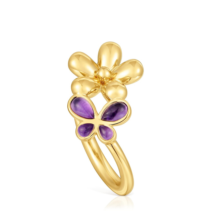 ring mit 18-karätiger vergoldung auf silber und amethyst-gänseblümchen