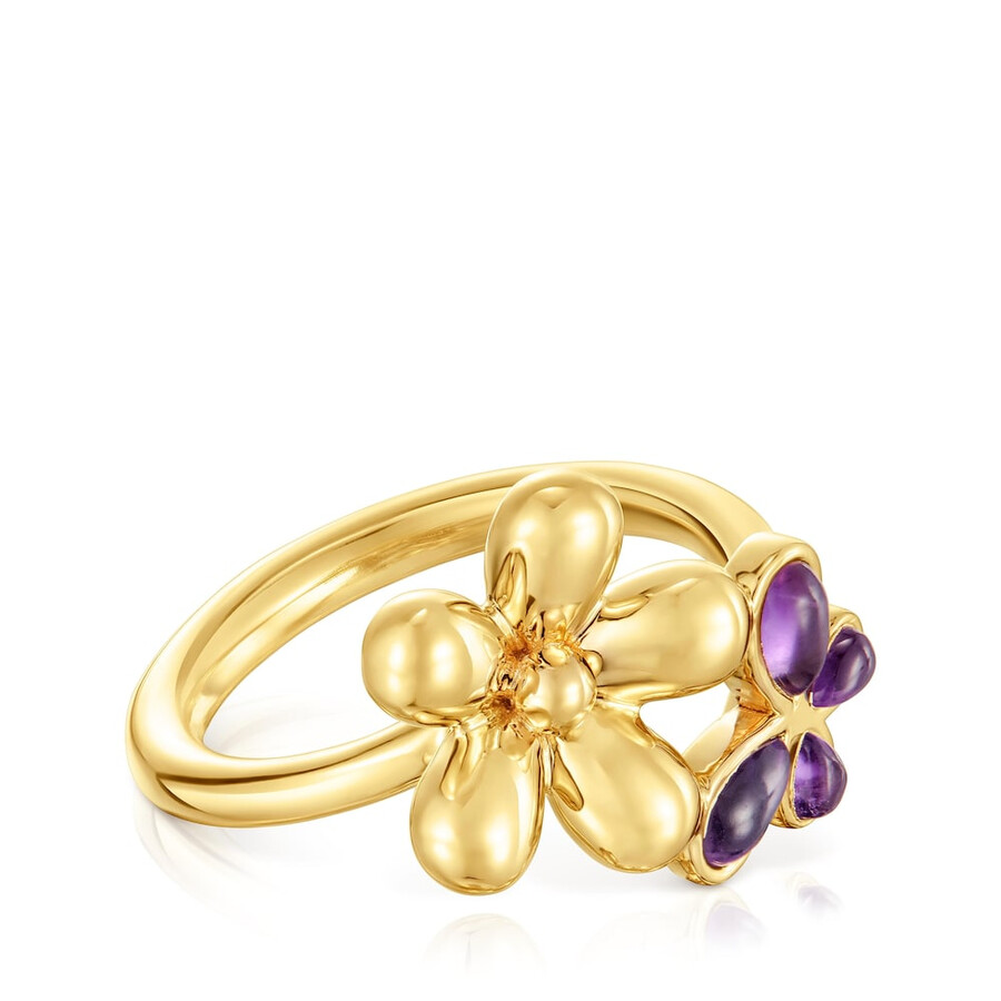ring mit 18-karätiger vergoldung auf silber und amethyst-gänseblümchen