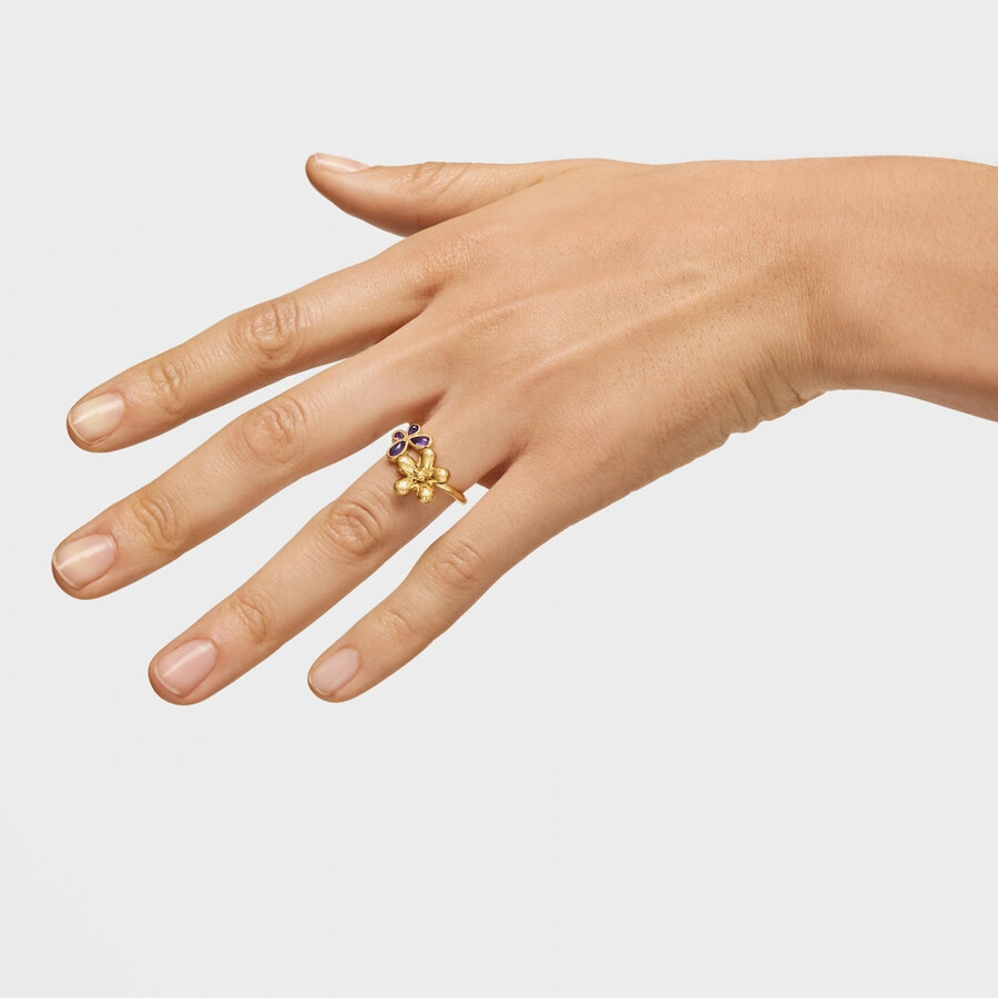 ring mit 18-karätiger vergoldung auf silber und amethyst-gänseblümchen