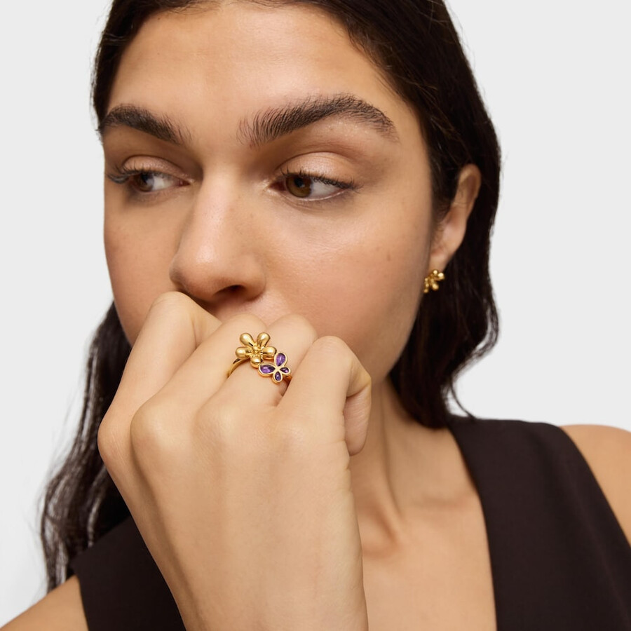 ring mit 18-karätiger vergoldung auf silber und amethyst-gänseblümchen