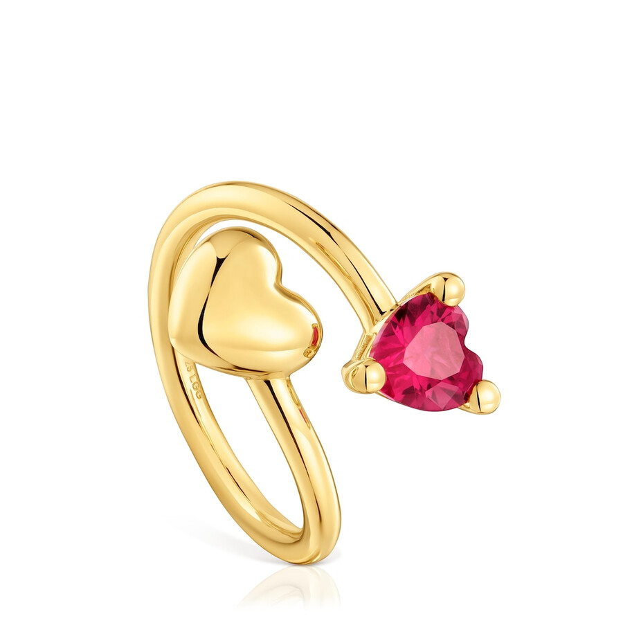 offener ring aus 18-karätigem gold über silber mit im labor gezüchtetem rubin „garden of love lgg
