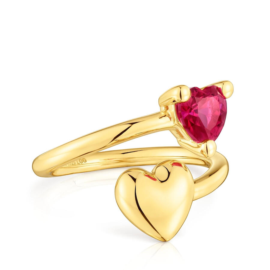 offener ring aus 18-karätigem gold über silber mit im labor gezüchtetem rubin „garden of love lgg