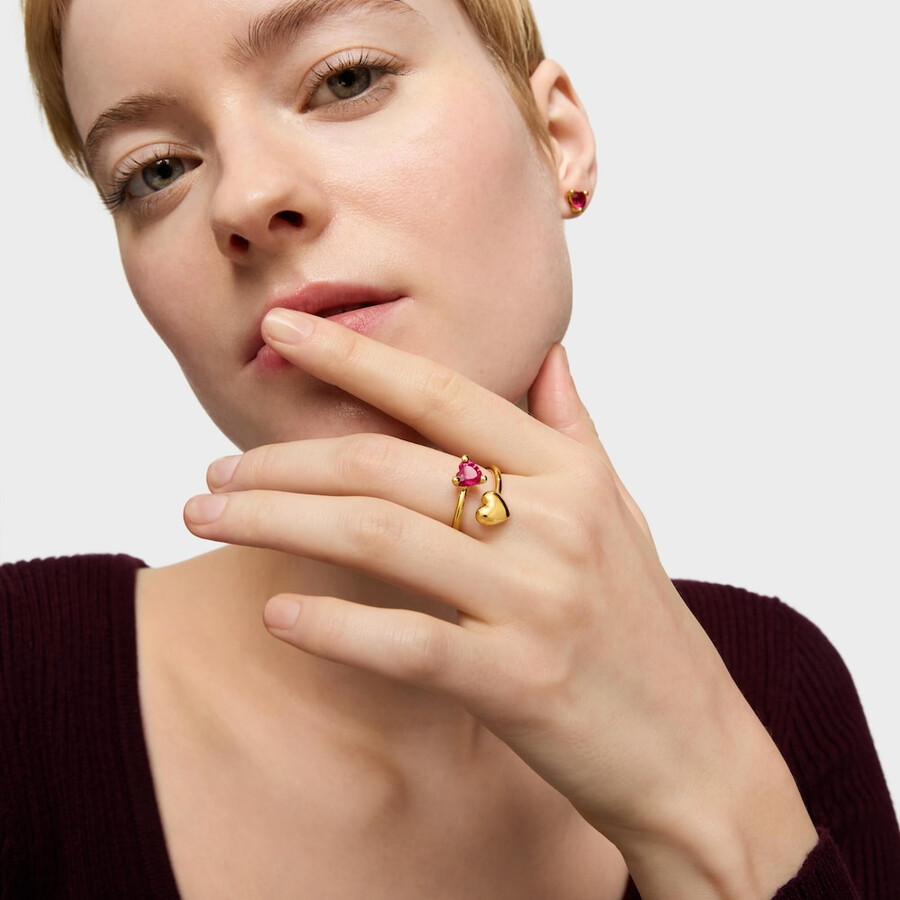offener ring aus 18-karätigem gold über silber mit im labor gezüchtetem rubin „garden of love lgg
