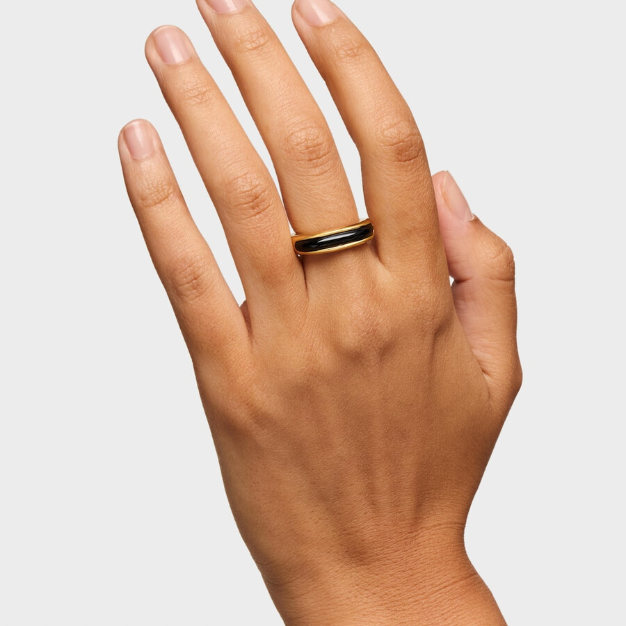 offener ring mit 18-karätiger vergoldung über silber und onyx-linie