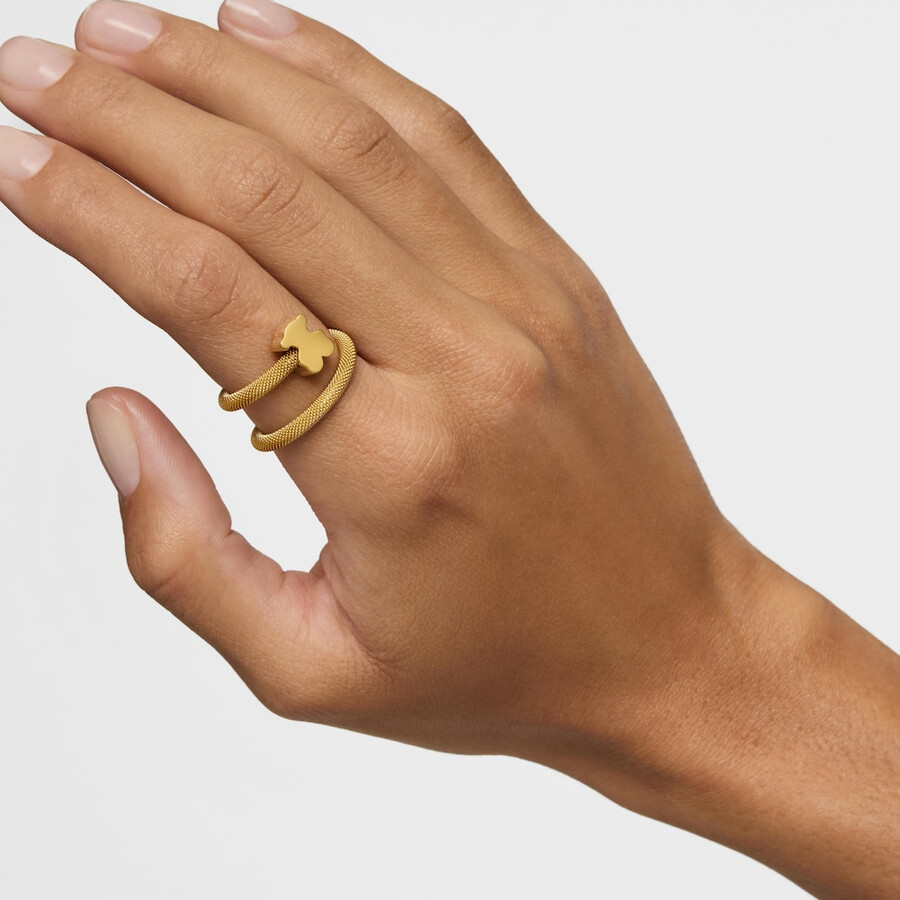 spiralring mit 18-karätiger vergoldung auf silber und motiven icon mesh