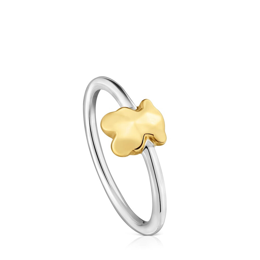 zweifarbiger ring mit bären-motiv aus metall