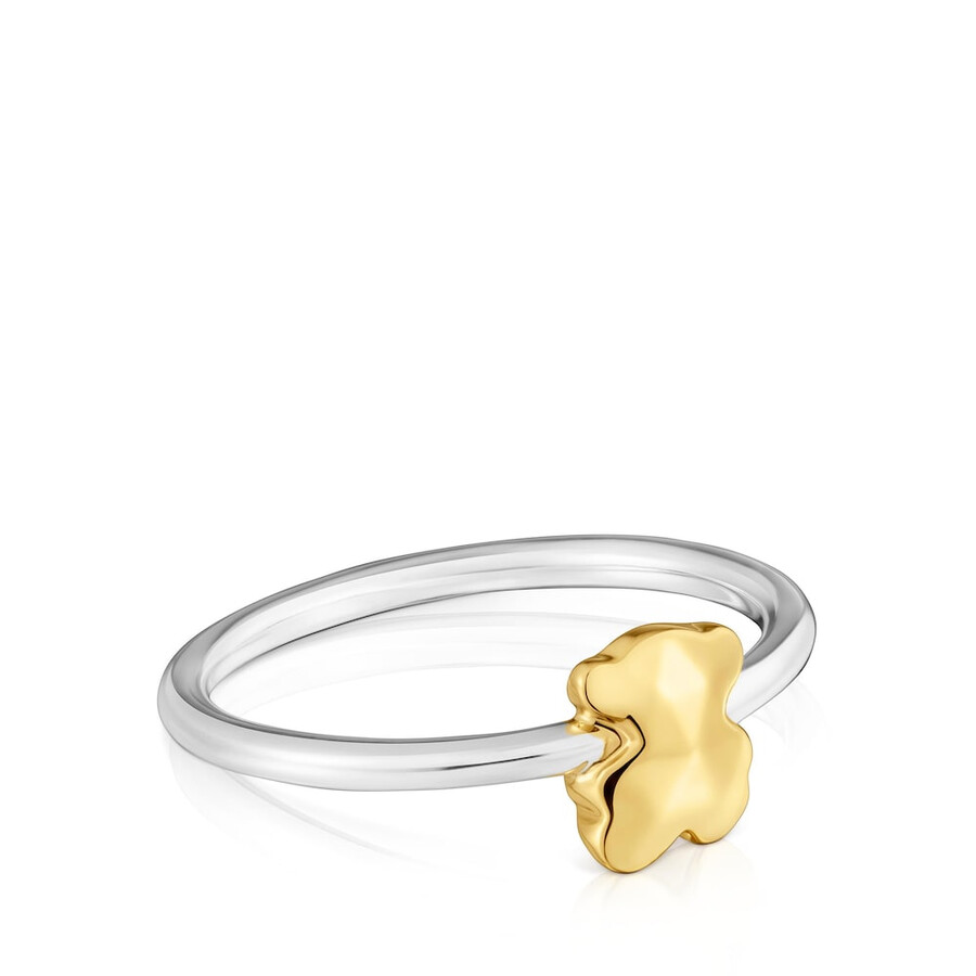 zweifarbiger ring mit bären-motiv aus metall