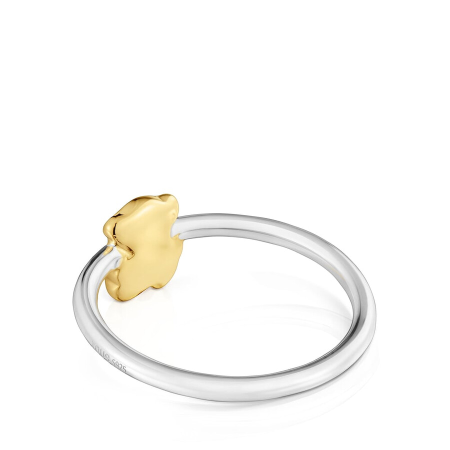zweifarbiger ring mit bären-motiv aus metall