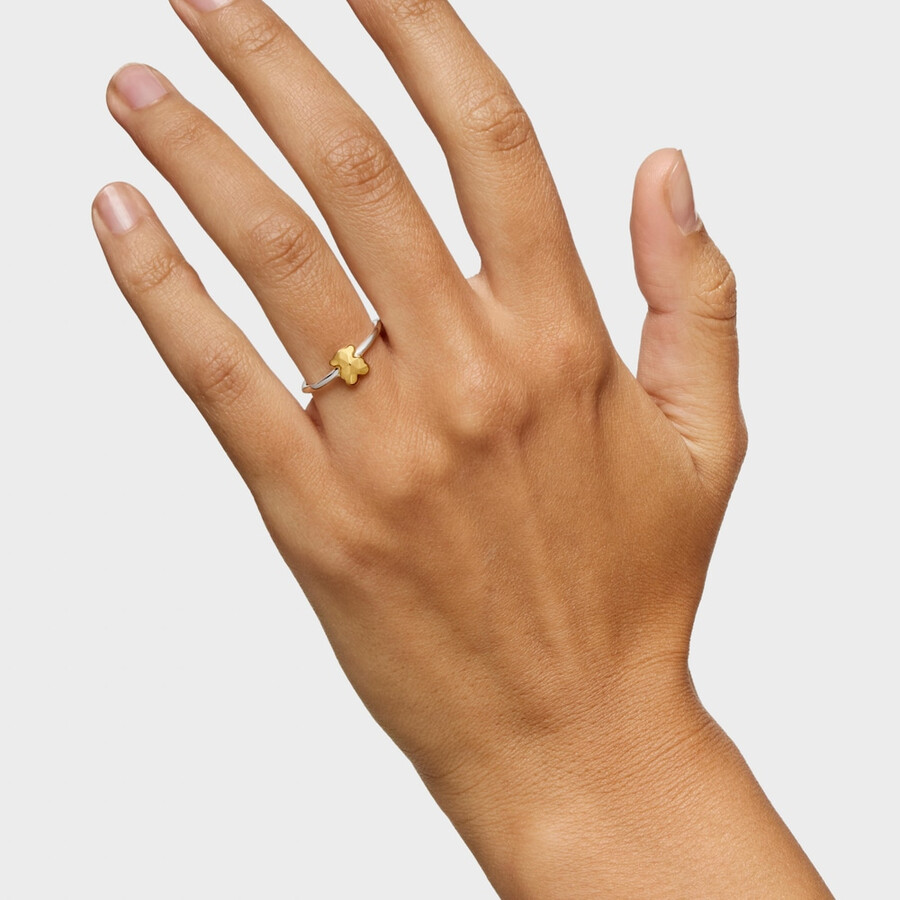 zweifarbiger ring mit bären-motiv aus metall