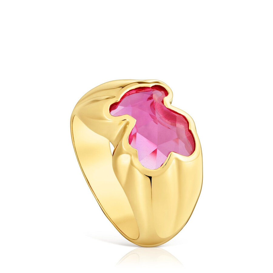 mittelgroßer ring mit 18-karätiger vergoldung auf silber und im labor gezüchtetem rubin icon color lgg