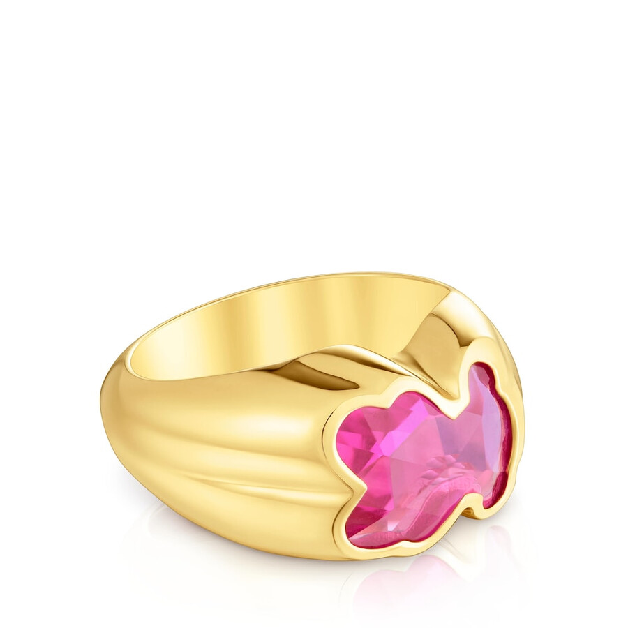 mittelgroßer ring mit 18-karätiger vergoldung auf silber und im labor gezüchtetem rubin icon color lgg