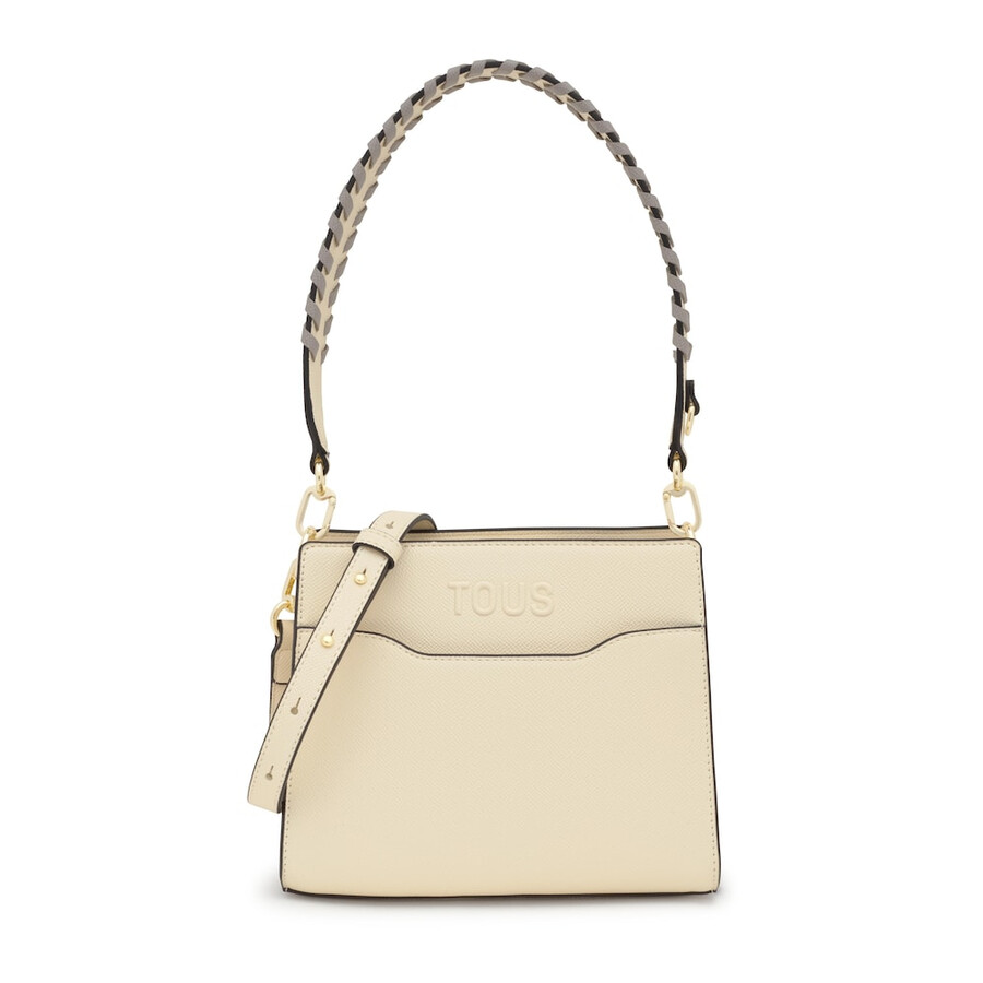 kleine beige einkaufstasche audree aus saffiano