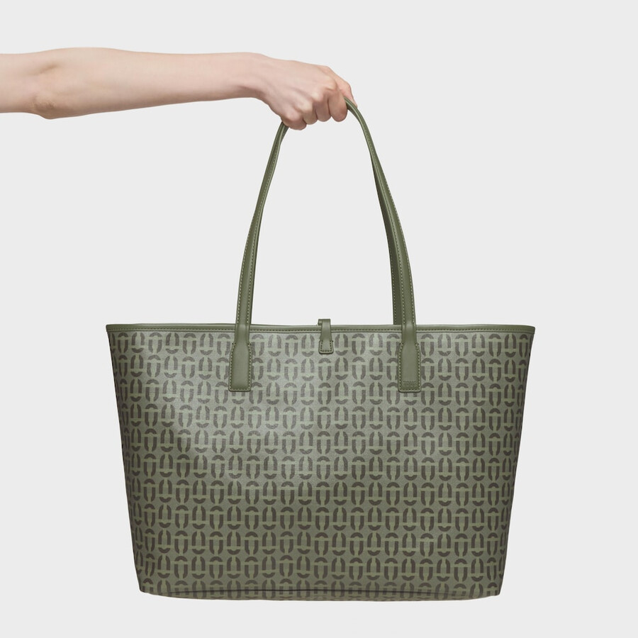 große wendbare tragetasche in khaki-farbe von tous double way manifesto