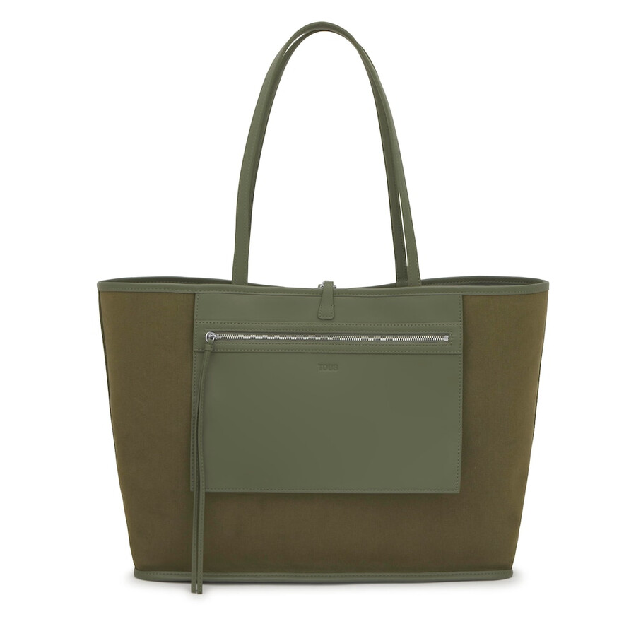 große wendbare tragetasche in khaki-farbe von tous double way manifesto