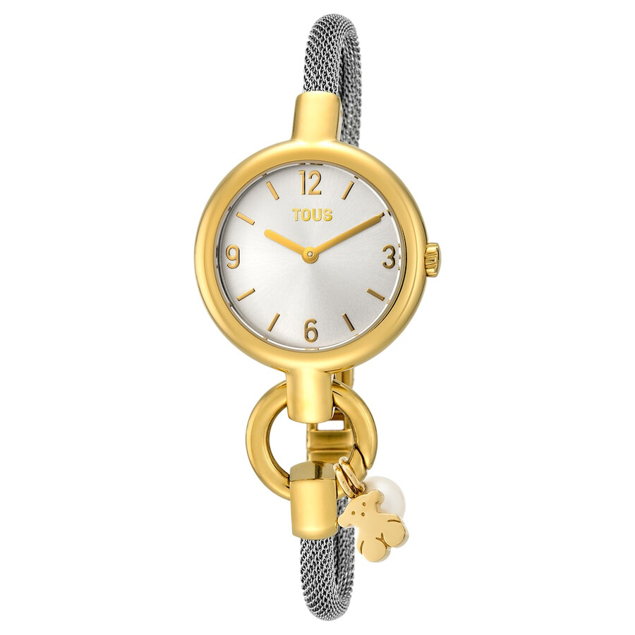 goldfarbene ip-stahl-armbanduhr mit anhängern und stahlarmband