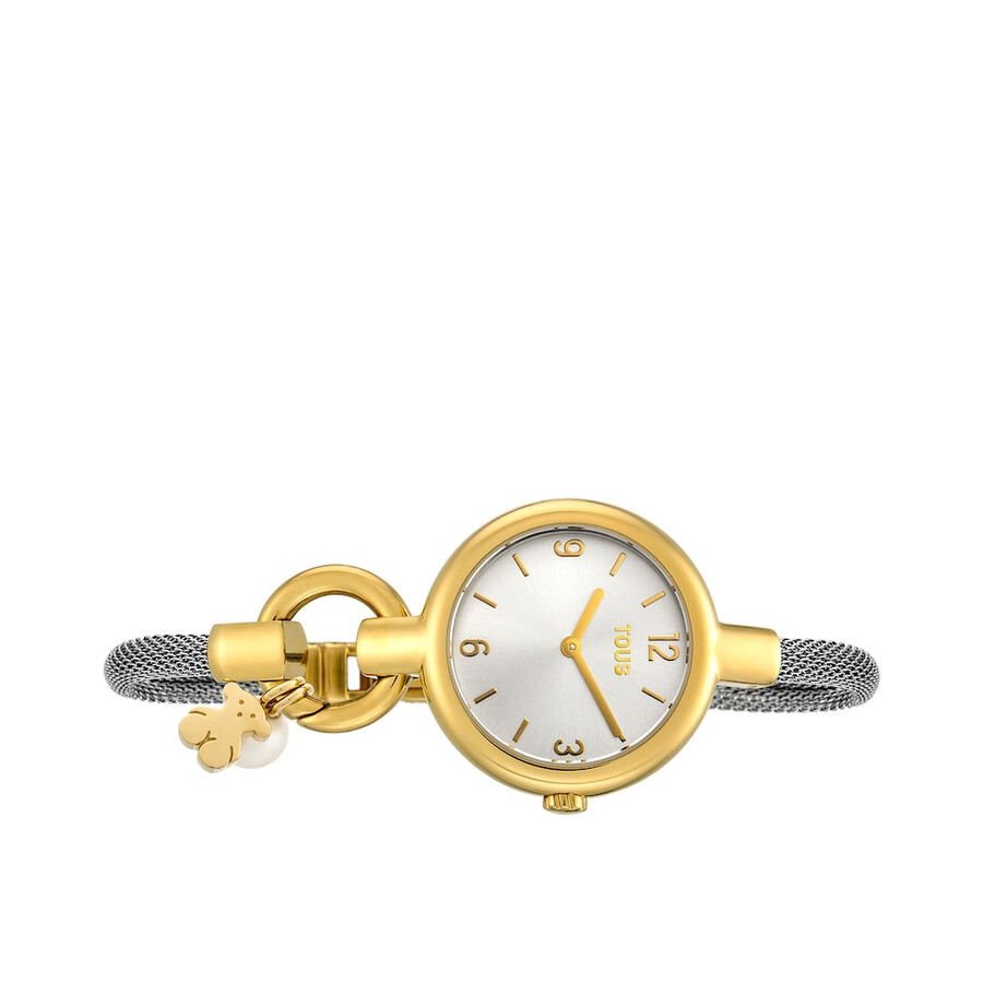 goldfarbene ip-stahl-armbanduhr mit anhängern und stahlarmband