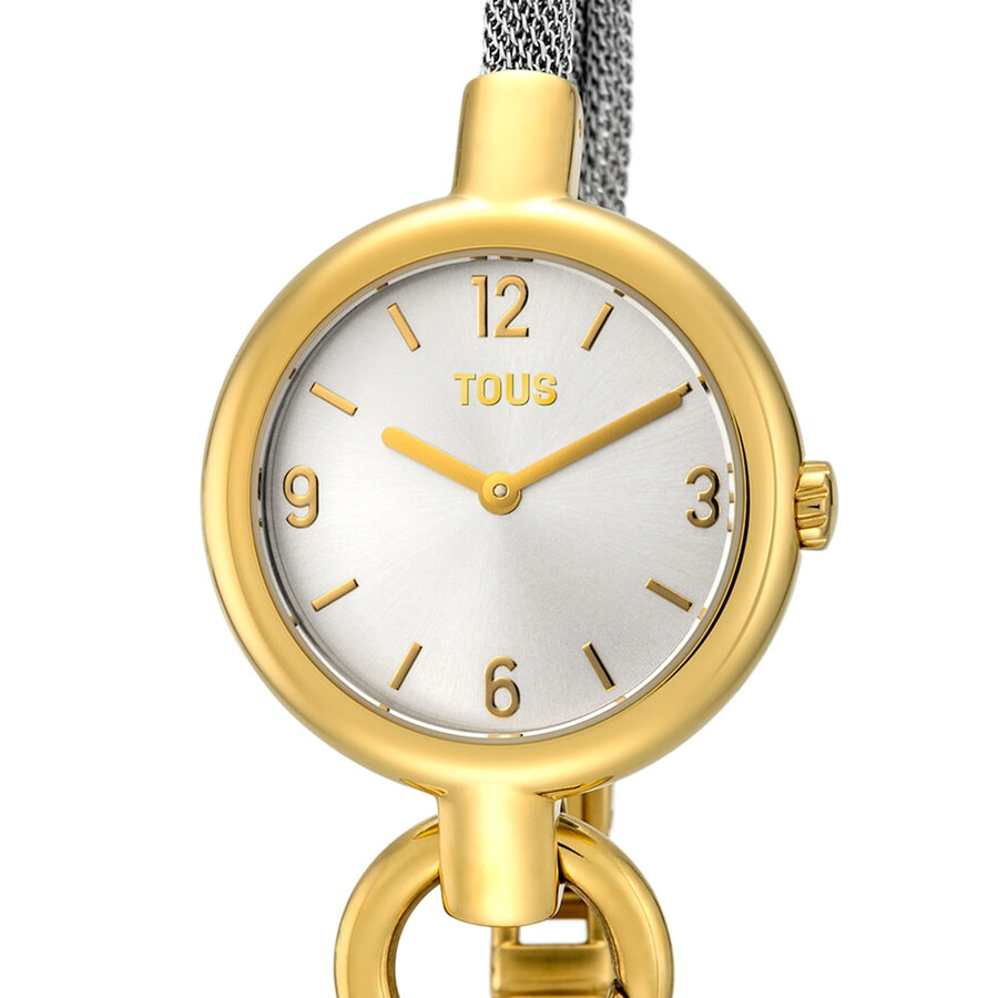 goldfarbene ip-stahl-armbanduhr mit anhängern und stahlarmband
