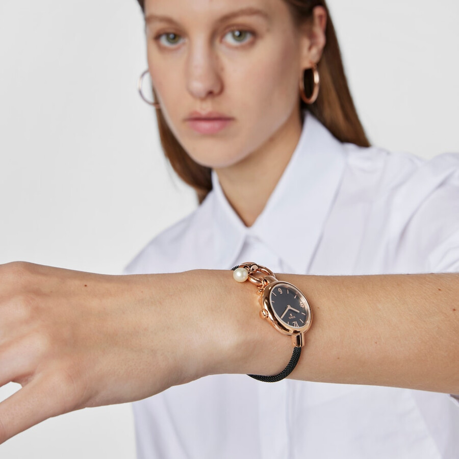 rose ip steel hold charms uhr mit schwarzem ip-stahlarmband