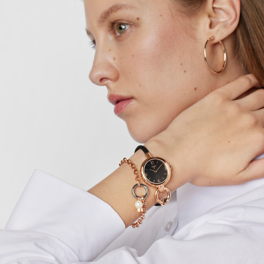 rose ip steel hold charms uhr mit schwarzem ip-stahlarmband