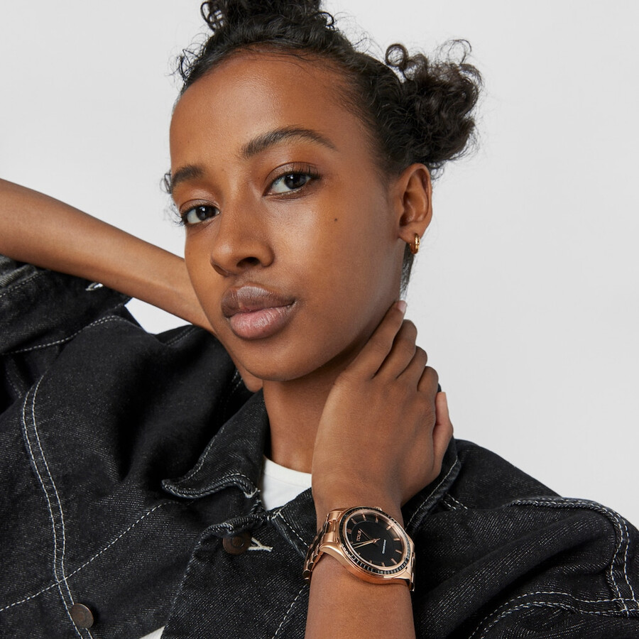 roségoldene ip-beschichtete t-shine-uhr aus stahl mit zirkonia