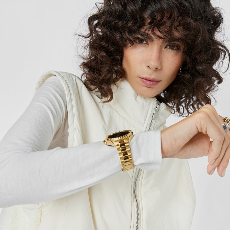 t-bear connect smartwatch mit goldfarbenem ip-stahlarmband