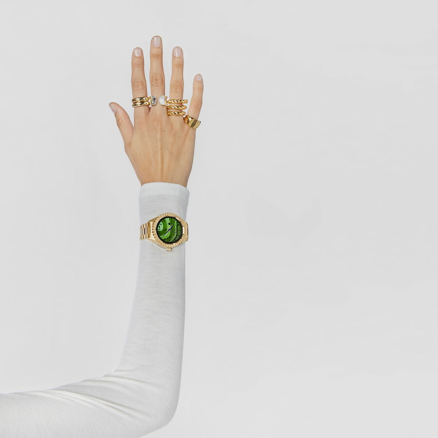 t-bear connect smartwatch mit goldfarbenem ip-stahlarmband