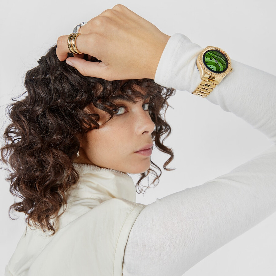 t-bear connect smartwatch mit goldfarbenem ip-stahlarmband