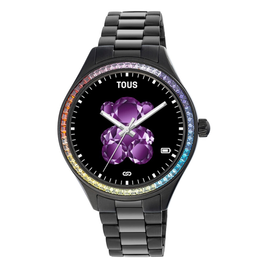 t-shine connect smartwatch mit schwarzem ip-stahlarmband und regenbogen-zirkonia