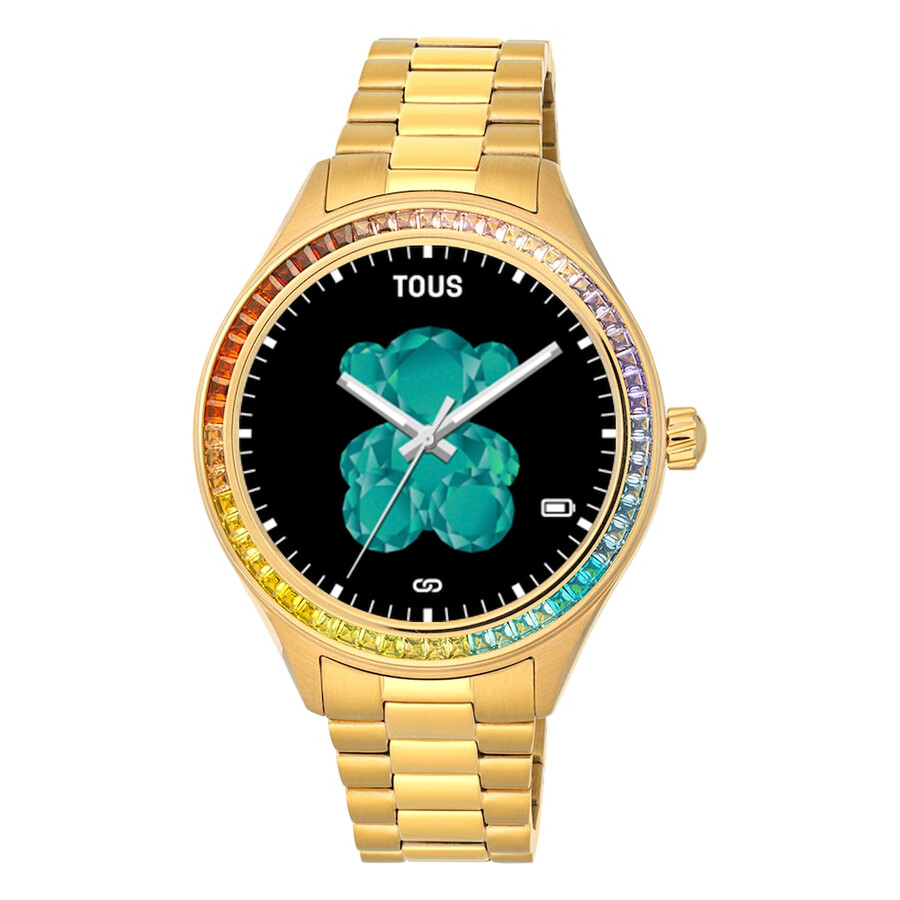 t-shine connect smartwatch mit goldfarbenem ip-stahlarmband und regenbogen-zirkonia