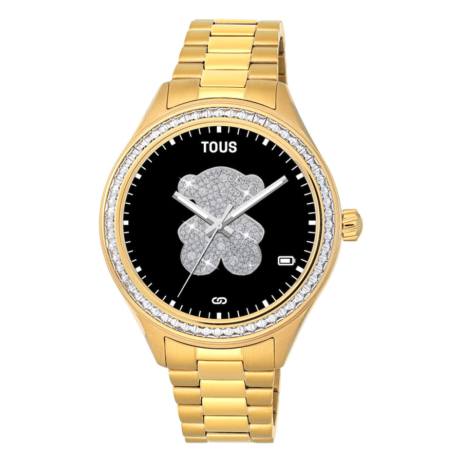 t-shine connect smartwatch mit goldfarbenem ip-stahlarmband und weißen zirkonia