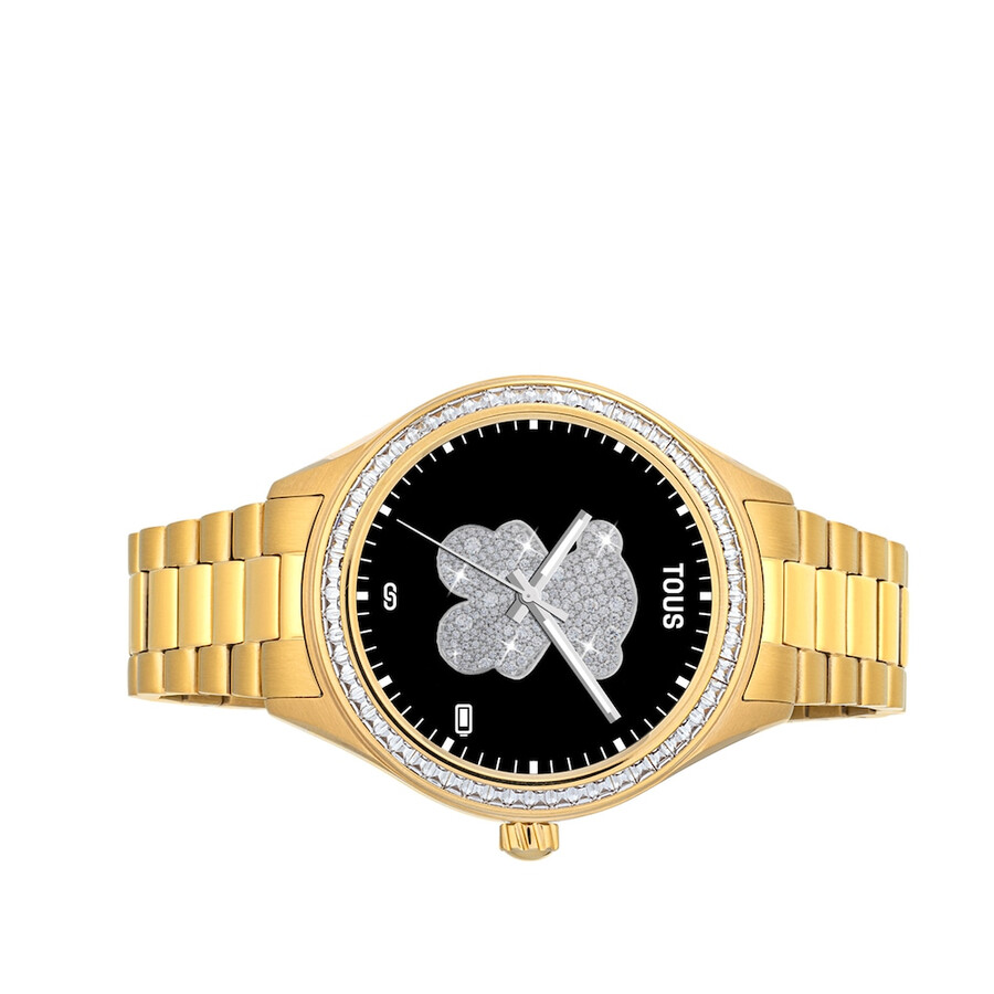 t-shine connect smartwatch mit goldfarbenem ip-stahlarmband und weißen zirkonia