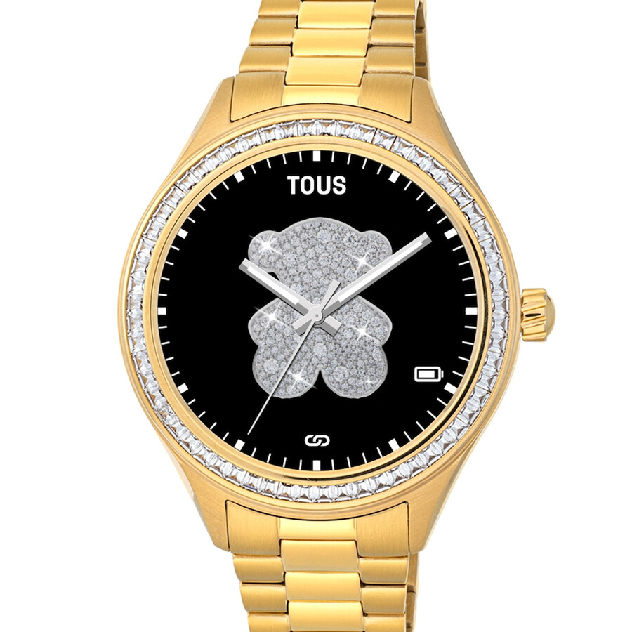 t-shine connect smartwatch mit goldfarbenem ip-stahlarmband und weißen zirkonia