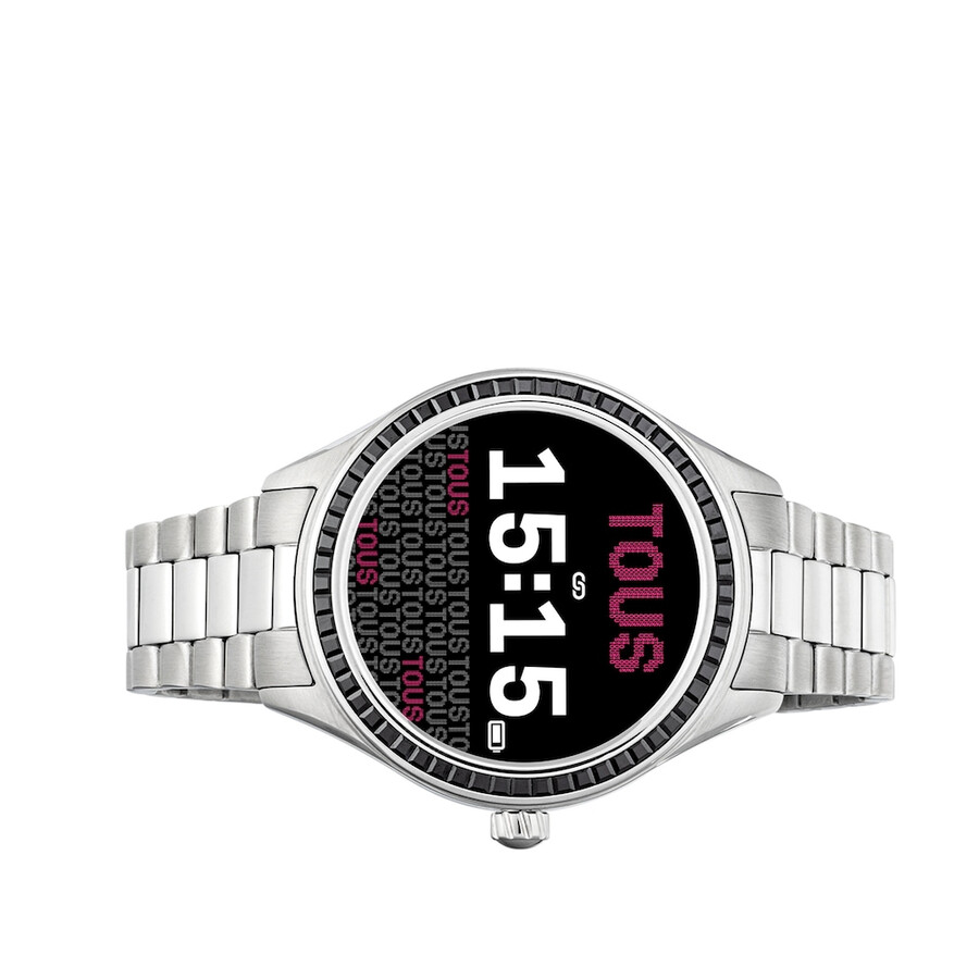 t-shine connect smartwatch mit edelstahlarmband und schwarzen zirkonia