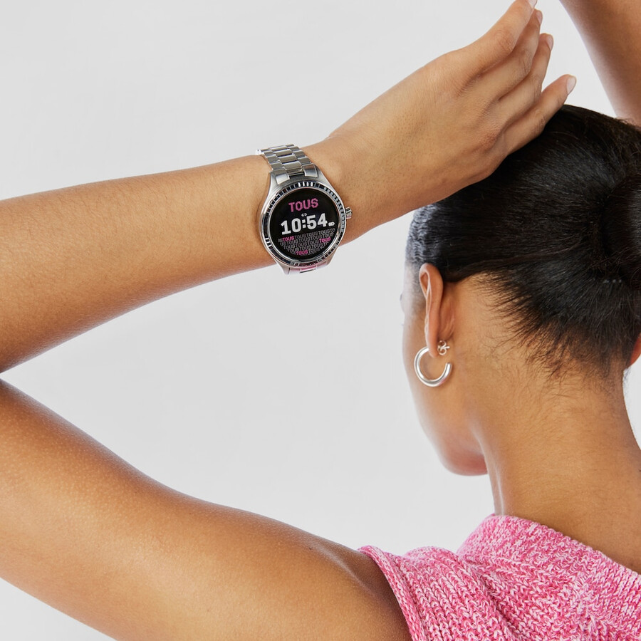 t-shine connect smartwatch mit edelstahlarmband und schwarzen zirkonia