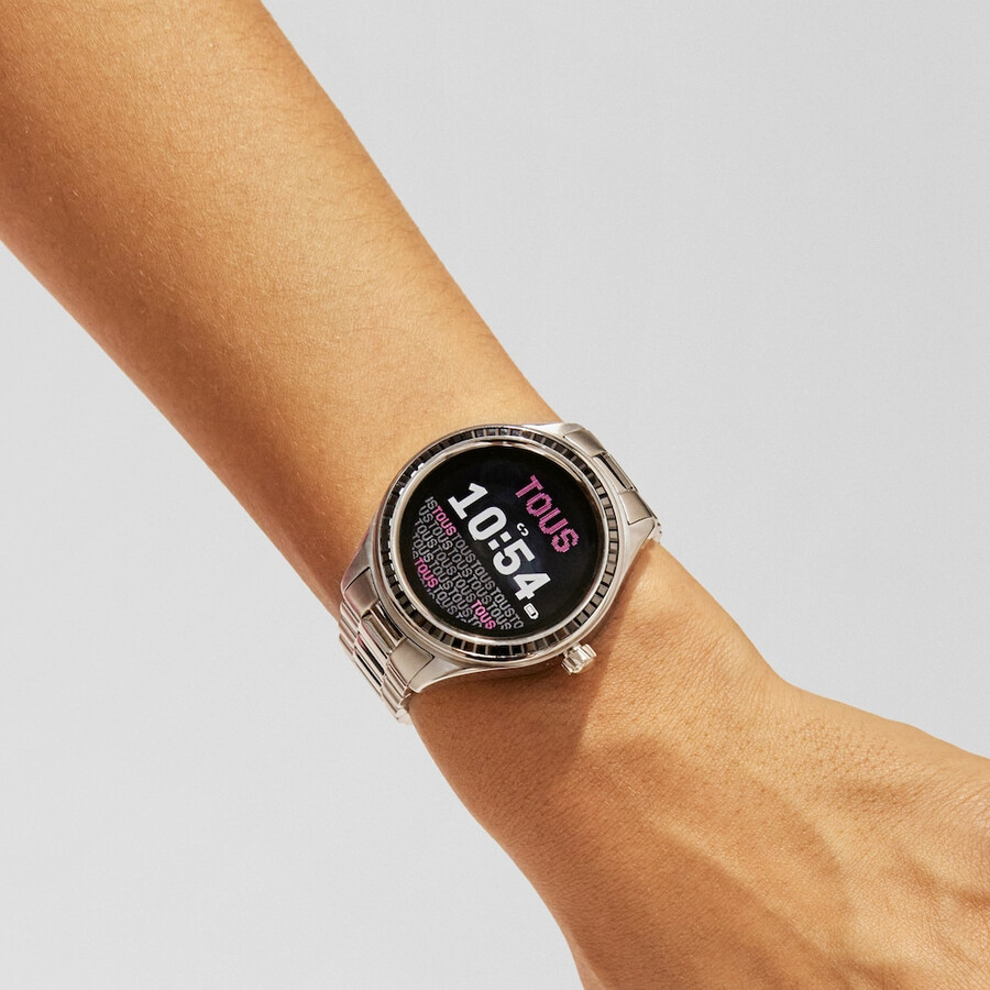 t-shine connect smartwatch mit edelstahlarmband und schwarzen zirkonia