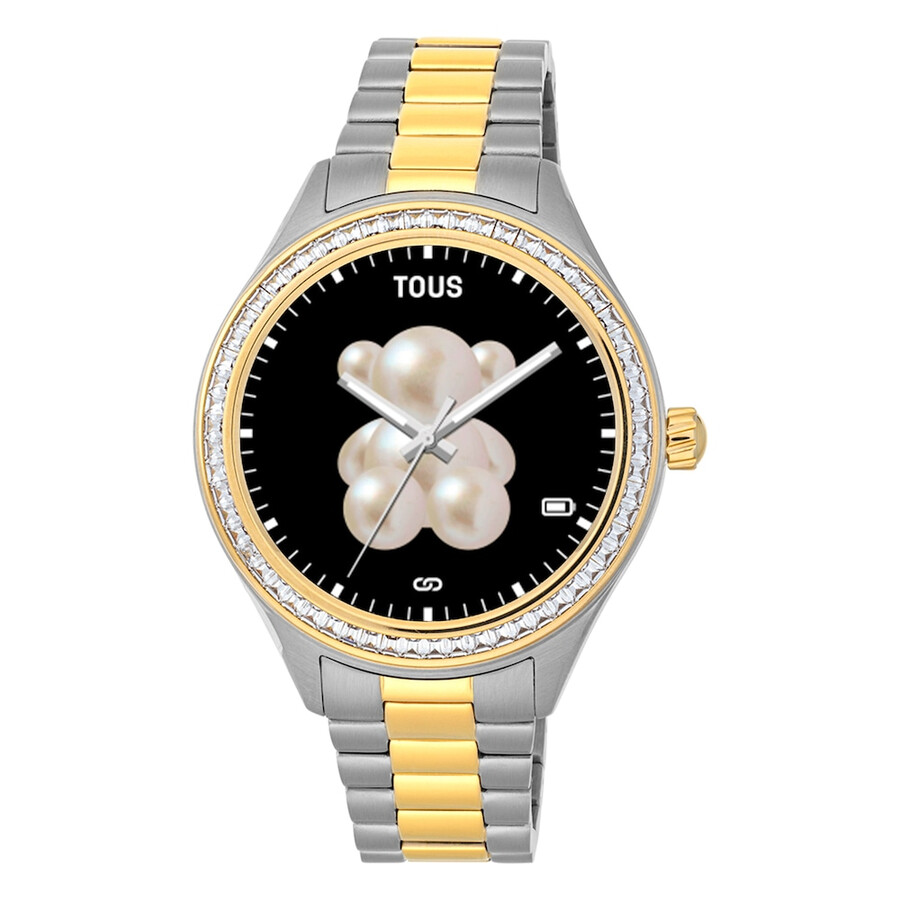 t-shine connect smartwatch mit edelstahl- und goldfarbenem ip-edelstahlarmband mit weißen zirkonia